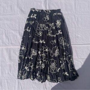 Coldwater Creek Skirt Womens P M Black, White Floral Maxi Full Lined Cotton Boho